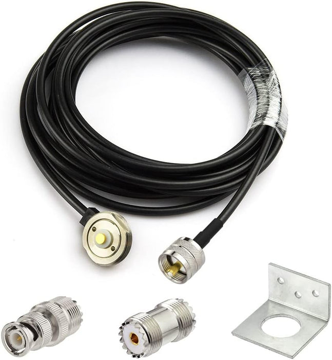 Nmo Antenna Mount to PL-259(UHF Male) Cable (RG58 5M) Extension Cable with L-Bracket + SO239 to BNC Adapter + SO239 Coupler for Yaesu Kenwood HYT Vertex Icom Trunk Mobile Radios