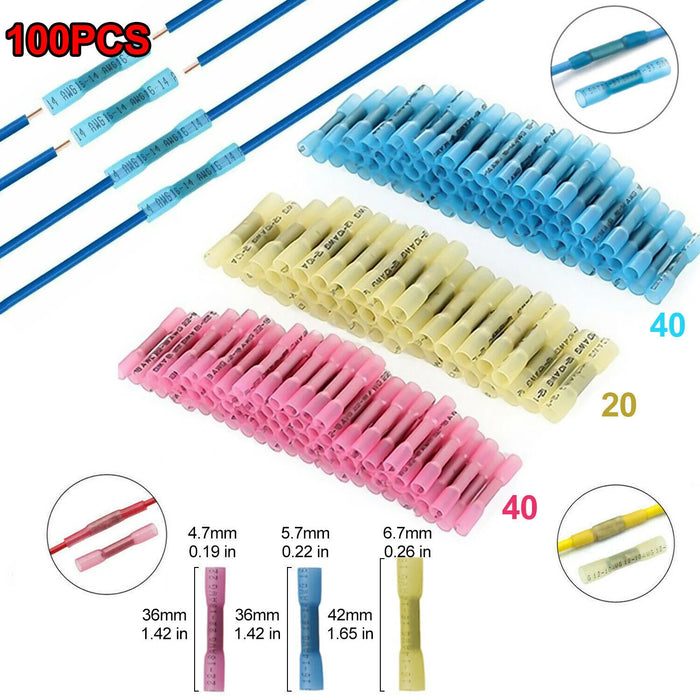 200/100PCS Heat Shrink Butt Wire Splice Connectors Seal Crimp Terminals USA